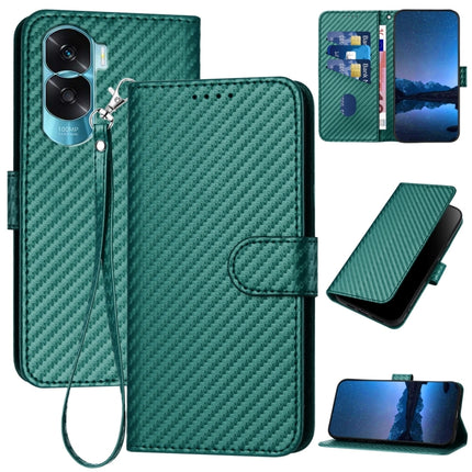 YX0070 Carbon Fiber Buckle Leather Phone Case with Lanyard, For Honor X9b, For Honor X50, For Honor X50i 5G / 90 Lite