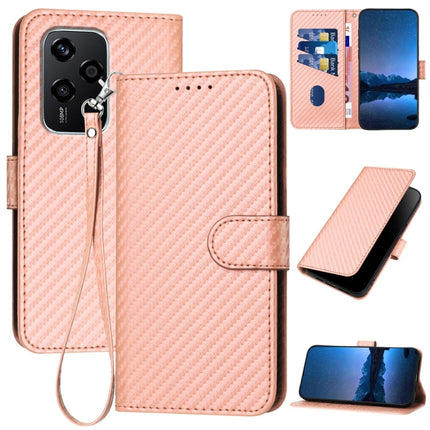 YX0070 Carbon Fiber Buckle Leather Phone Case with Lanyard, For Honor 200 Lite Global, For Honor X7b 5G, For Honor X8b