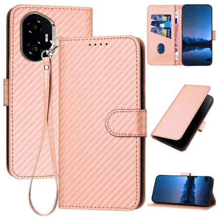 YX0070 Carbon Fiber Buckle Leather Phone Case with Lanyard, For Honor 300, For Honor X9c Global, For Honor Magic7 Pro