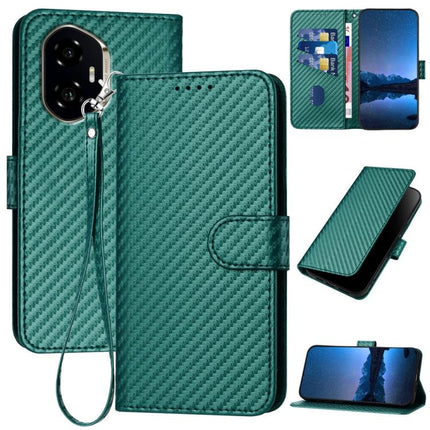 YX0070 Carbon Fiber Buckle Leather Phone Case with Lanyard, For Honor 300, For Honor X9c Global, For Honor Magic7 Pro