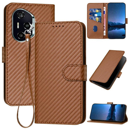 YX0070 Carbon Fiber Buckle Leather Phone Case with Lanyard, For Honor X60 GT, For Honor 400 Lite Global, For Honor 400 Global 156.5mm