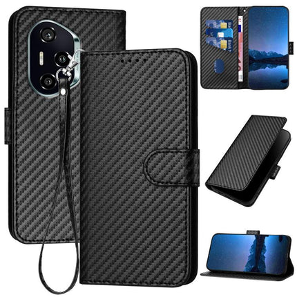 YX0070 Carbon Fiber Buckle Leather Phone Case with Lanyard, For Honor X60 GT, For Honor 400 Lite Global, For Honor 400 Global 156.5mm