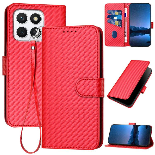 YX0070 Carbon Fiber Buckle Leather Phone Case with Lanyard, For Honor X8c 4G, For Honor X60 / X9c Smart, For Honor 300 Pro / 300 Ultra