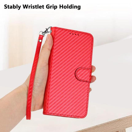 YX0070 Carbon Fiber Buckle Leather Phone Case with Lanyard, For Honor 600 Lite Global, For Honor X8d 4G, For Honor Play 60A 5G