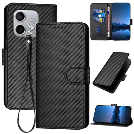 YX0070 Carbon Fiber Buckle Leather Phone Case with Lanyard, For Honor 600 Lite Global, For Honor X8d 4G, For Honor Play 60A 5G