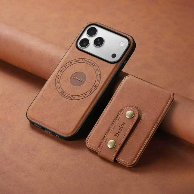Denior D14 NK Retro Pattern MagSafe Magnetic Card Holder Leather Phone Case, For iPhone 17 Pro Max, For iPhone 17 Pro, For iPhone 17, For iPhone Air, For iPhone 16 Pro Max, For iPhone 16 Pro, For iPhone 16 Plus, For iPhone 16