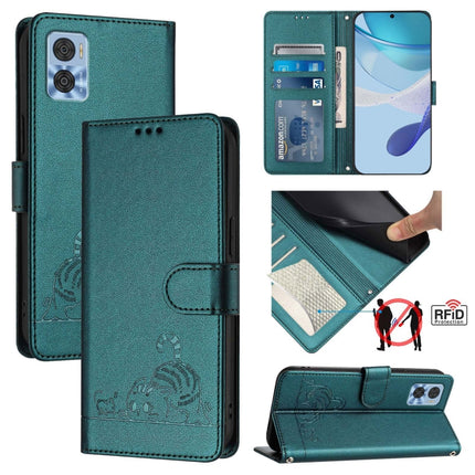 Cat Rat Embossed Pattern RFID Leather Phone Case with Lanyard, For Motorola Moto E22 4G/E22i 4G, For Motorola Edge 30 Fusion, For Motorola Edge 30 Neo, For Motorola Moto E22s 4G Global