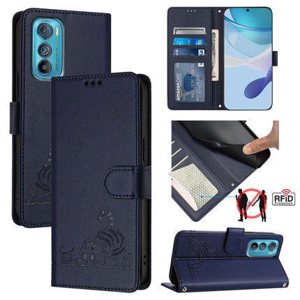 Cat Rat Embossed Pattern RFID Leather Phone Case with Lanyard, For Motorola Edge 30, For Motorola Moto G 5G 2022, For Motorola Moto G Stylus 5G 2022, For Motorola Edge X30 5G/30 Pro