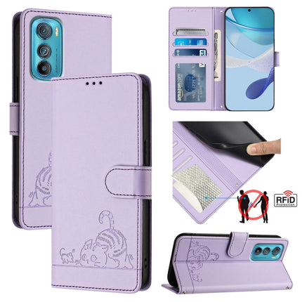 Cat Rat Embossed Pattern RFID Leather Phone Case with Lanyard, For Motorola Edge 30, For Motorola Moto G 5G 2022, For Motorola Moto G Stylus 5G 2022, For Motorola Edge X30 5G/30 Pro