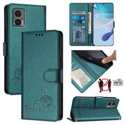 Cat Rat Embossed Pattern RFID Leather Phone Case with Lanyard, For Motorola Moto E22 4G/E22i 4G, For Motorola Edge 30 Fusion, For Motorola Edge 30 Neo, For Motorola Moto E22s 4G Global
