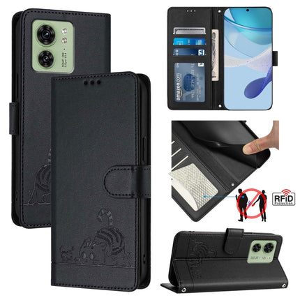 Cat Rat Embossed Pattern RFID Leather Phone Case with Lanyard, For Motorola Moto G Stylus 2023 4G, For Motorola Edge 40 5G Global, For Motorola Moto G Power 2023, For Motorola Moto G Stylus 5G 2023