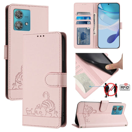 Cat Rat Embossed Pattern RFID Leather Phone Case with Lanyard, For Motorola Moto G54 Brazil Version, For Motorola Moto G54 5G EU Version, For Motorola Edge 40 Neo 5G, For Motorola Moto G14 4G