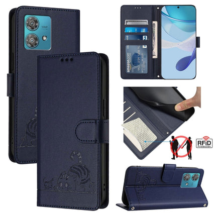 Cat Rat Embossed Pattern RFID Leather Phone Case with Lanyard, For Motorola Moto G54 Brazil Version, For Motorola Moto G54 5G EU Version, For Motorola Edge 40 Neo 5G, For Motorola Moto G14 4G