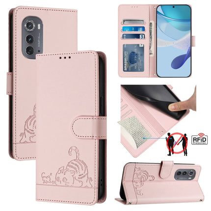 Cat Rat Embossed Pattern RFID Leather Phone Case with Lanyard, For Motorola Edge 5G UW 2022, For Motorola Edge 2022, For Motorola Moto G62 5G India, For Motorola Moto X30 Pro 5G