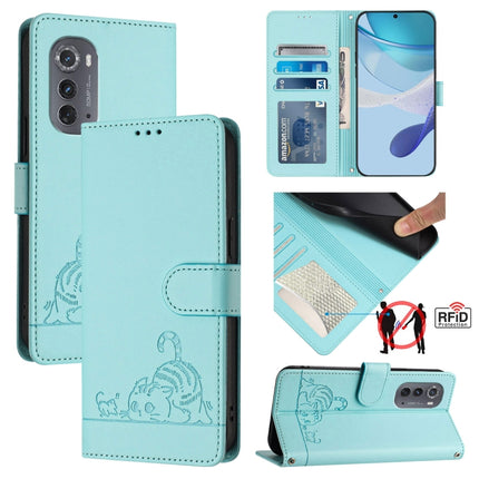 Cat Rat Embossed Pattern RFID Leather Phone Case with Lanyard, For Motorola Edge 5G UW 2022, For Motorola Edge 2022, For Motorola Moto G62 5G India, For Motorola Moto X30 Pro 5G