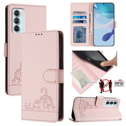 Cat Rat Embossed Pattern RFID Leather Phone Case with Lanyard, For Motorola Edge S30/Moto G200 5G, For Motorola Moto G Stylus 2022 4G, For Motorola Moto E20/E30/E40, For Motorola Moto G51 5G