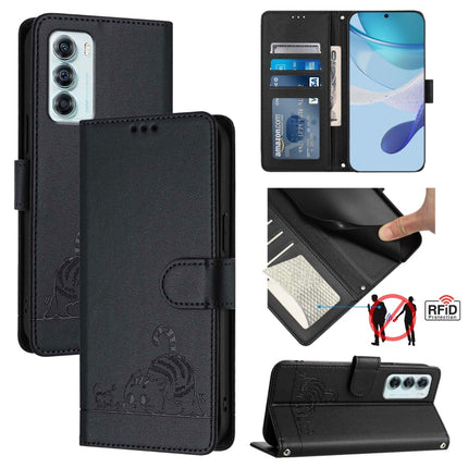 Cat Rat Embossed Pattern RFID Leather Phone Case with Lanyard, For Motorola Edge S30/Moto G200 5G, For Motorola Moto G Stylus 2022 4G, For Motorola Moto E20/E30/E40, For Motorola Moto G51 5G