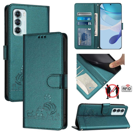 Cat Rat Embossed Pattern RFID Leather Phone Case with Lanyard, For Motorola Edge S30/Moto G200 5G, For Motorola Moto G Stylus 2022 4G, For Motorola Moto E20/E30/E40, For Motorola Moto G51 5G