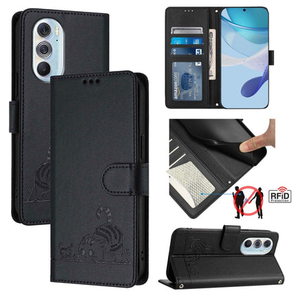 Cat Rat Embossed Pattern RFID Leather Phone Case with Lanyard, For Motorola Edge 30, For Motorola Moto G 5G 2022, For Motorola Moto G Stylus 5G 2022, For Motorola Edge X30 5G/30 Pro