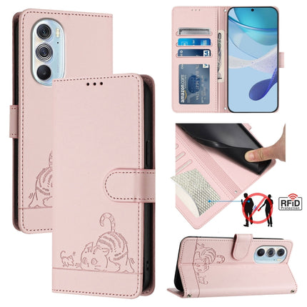 Cat Rat Embossed Pattern RFID Leather Phone Case with Lanyard, For Motorola Moto G Stylus 2021 4G, For Motorola Edge+ 2022