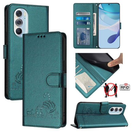 Cat Rat Embossed Pattern RFID Leather Phone Case with Lanyard, For Motorola Moto G Stylus 2021 4G, For Motorola Edge+ 2022