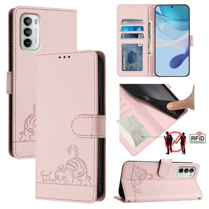 Cat Rat Embossed Pattern RFID Leather Phone Case with Lanyard, For Motorola Edge 30, For Motorola Moto G 5G 2022, For Motorola Moto G Stylus 5G 2022, For Motorola Edge X30 5G/30 Pro