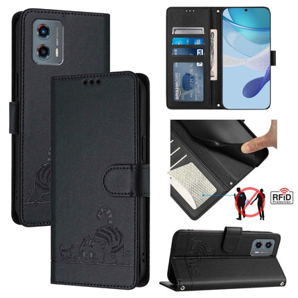 Cat Rat Embossed Pattern RFID Leather Phone Case with Lanyard, For Motorola Edge+ 2023/Moto X40, For Motorola Moto G 5G 2023, For Motorola G Pure/Moto G Play 2023, For Motorola Moto G72