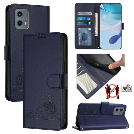 Cat Rat Embossed Pattern RFID Leather Phone Case with Lanyard, For Motorola Edge+ 2023/Moto X40, For Motorola Moto G 5G 2023, For Motorola G Pure/Moto G Play 2023, For Motorola Moto G72
