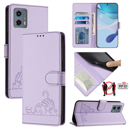 Cat Rat Embossed Pattern RFID Leather Phone Case with Lanyard, For Motorola Edge+ 2023/Moto X40, For Motorola Moto G 5G 2023, For Motorola G Pure/Moto G Play 2023, For Motorola Moto G72