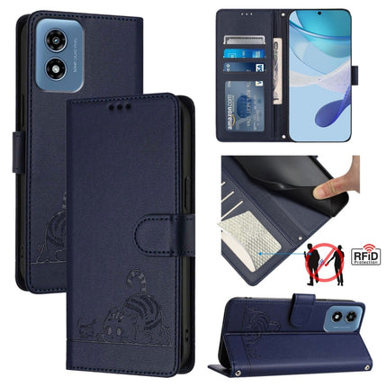 Cat Rat Embossed Pattern RFID Leather Phone Case with Lanyard, For Motorola Moto G24 4G Global, For Motorola Moto G04 4G Global, For Motorola Moto G34 Global, For Motorola Moto G Play 4G 2024 Global