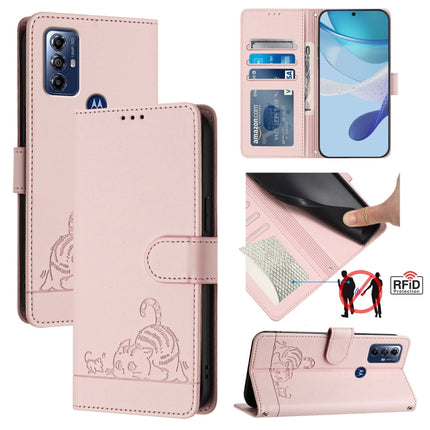 Cat Rat Embossed Pattern RFID Leather Phone Case with Lanyard, For Motorola Edge+ 2023/Moto X40, For Motorola Moto G 5G 2023, For Motorola G Pure/Moto G Play 2023, For Motorola Moto G72