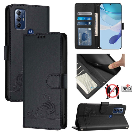 Cat Rat Embossed Pattern RFID Leather Phone Case with Lanyard, For Motorola Edge+ 2023/Moto X40, For Motorola Moto G 5G 2023, For Motorola G Pure/Moto G Play 2023, For Motorola Moto G72