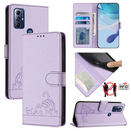Cat Rat Embossed Pattern RFID Leather Phone Case with Lanyard, For Motorola Edge+ 2023/Moto X40, For Motorola Moto G 5G 2023, For Motorola G Pure/Moto G Play 2023, For Motorola Moto G72
