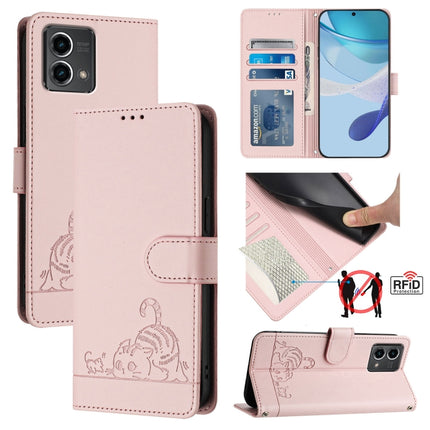 Cat Rat Embossed Pattern RFID Leather Phone Case with Lanyard, For Motorola Edge 50 Pro, For Motorola Edge 50 Fusion, For Motorola Moto G 5G 2024 Global, For Motorola Moto G Stylus 5G 2024