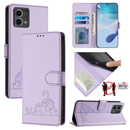 Cat Rat Embossed Pattern RFID Leather Phone Case with Lanyard, For Motorola Edge 50 Pro, For Motorola Edge 50 Fusion, For Motorola Moto G 5G 2024 Global, For Motorola Moto G Stylus 5G 2024