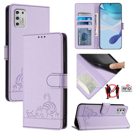 Cat Rat Embossed Pattern RFID Leather Phone Case with Lanyard, For Motorola Moto G Stylus 2021 4G, For Motorola Edge+ 2022