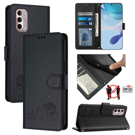 Cat Rat Embossed Pattern RFID Leather Phone Case with Lanyard, For Motorola Edge S30/Moto G200 5G, For Motorola Moto G Stylus 2022 4G, For Motorola Moto E20/E30/E40, For Motorola Moto G51 5G