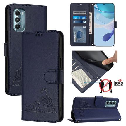 Cat Rat Embossed Pattern RFID Leather Phone Case with Lanyard, For Motorola Edge 30, For Motorola Moto G 5G 2022, For Motorola Moto G Stylus 5G 2022, For Motorola Edge X30 5G/30 Pro