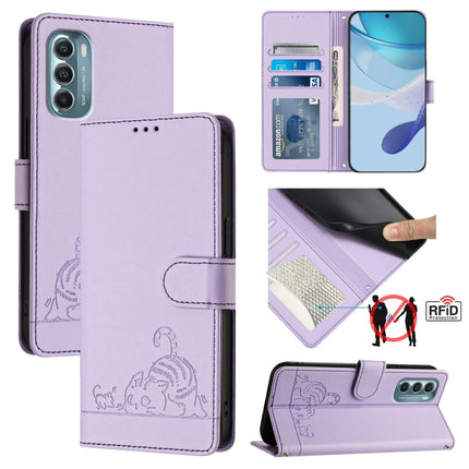 Cat Rat Embossed Pattern RFID Leather Phone Case with Lanyard, For Motorola Edge 30, For Motorola Moto G 5G 2022, For Motorola Moto G Stylus 5G 2022, For Motorola Edge X30 5G/30 Pro