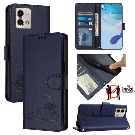 Cat Rat Embossed Pattern RFID Leather Phone Case with Lanyard, For Motorola Moto G Stylus 2023 4G, For Motorola Edge 40 5G Global, For Motorola Moto G Power 2023, For Motorola Moto G Stylus 5G 2023