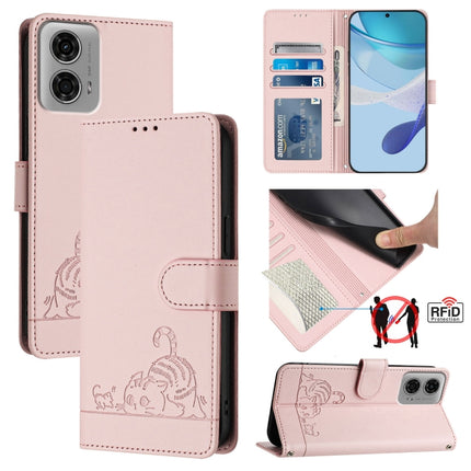 Cat Rat Embossed Pattern RFID Leather Phone Case with Lanyard, For Motorola Moto G24 4G Global, For Motorola Moto G04 4G Global, For Motorola Moto G34 Global, For Motorola Moto G Play 4G 2024 Global