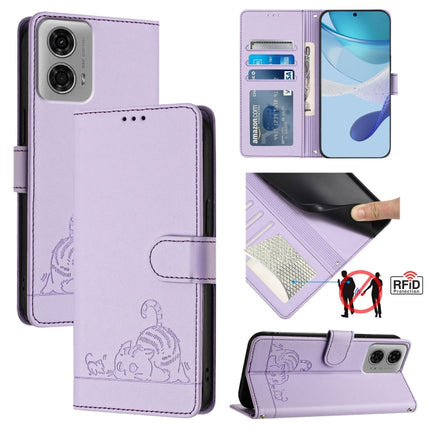 Cat Rat Embossed Pattern RFID Leather Phone Case with Lanyard, For Motorola Moto G24 4G Global, For Motorola Moto G04 4G Global, For Motorola Moto G34 Global, For Motorola Moto G Play 4G 2024 Global