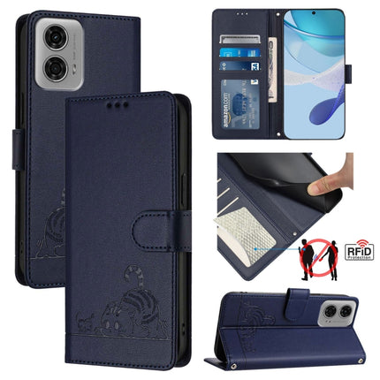 Cat Rat Embossed Pattern RFID Leather Phone Case with Lanyard, For Motorola Moto G24 4G Global, For Motorola Moto G04 4G Global, For Motorola Moto G34 Global, For Motorola Moto G Play 4G 2024 Global