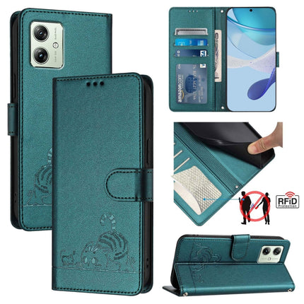 Cat Rat Embossed Pattern RFID Leather Phone Case with Lanyard, For Motorola Moto G54 Brazil Version, For Motorola Moto G54 5G EU Version, For Motorola Edge 40 Neo 5G, For Motorola Moto G14 4G