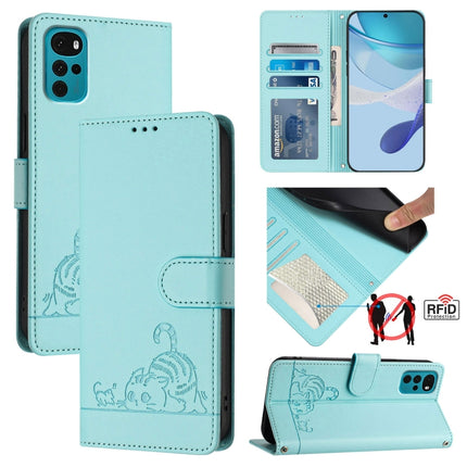 Cat Rat Embossed Pattern RFID Leather Phone Case with Lanyard, For Motorola Moto E22 4G/E22i 4G, For Motorola Edge 30 Fusion, For Motorola Edge 30 Neo, For Motorola Moto E22s 4G Global
