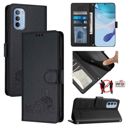 Cat Rat Embossed Pattern RFID Leather Phone Case with Lanyard, For Motorola Moto G31 4G Global/G41 4G, For Motorola Moto G Power 2022, For Motorola Edge 30 Ultra, For Motorola Moto G71 5G