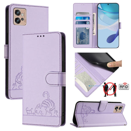 Cat Rat Embossed Pattern RFID Leather Phone Case with Lanyard, For Motorola Moto S30 Pro 5G, For Motorola Moto G32, For Motorola Moto G42, For Motorola Moto G62 5G Global