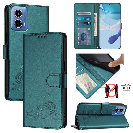 Cat Rat Embossed Pattern RFID Leather Phone Case with Lanyard, For Motorola Moto G24 4G Global, For Motorola Moto G04 4G Global, For Motorola Moto G34 Global, For Motorola Moto G Play 4G 2024 Global