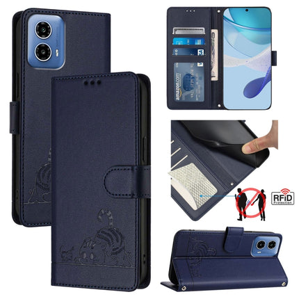 Cat Rat Embossed Pattern RFID Leather Phone Case with Lanyard, For Motorola Moto G24 4G Global, For Motorola Moto G04 4G Global, For Motorola Moto G34 Global, For Motorola Moto G Play 4G 2024 Global