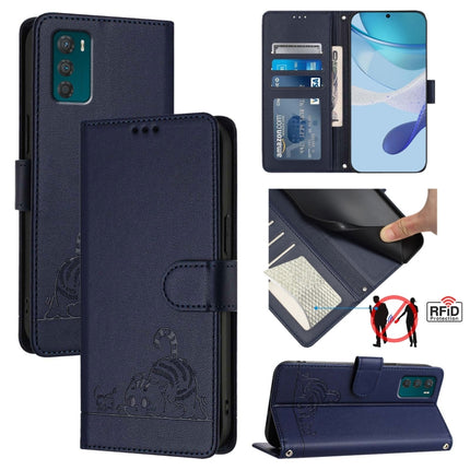 Cat Rat Embossed Pattern RFID Leather Phone Case with Lanyard, For Motorola Moto S30 Pro 5G, For Motorola Moto G32, For Motorola Moto G42, For Motorola Moto G62 5G Global